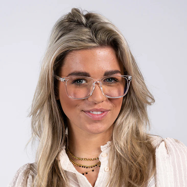 Girl with Blue Light Glasses